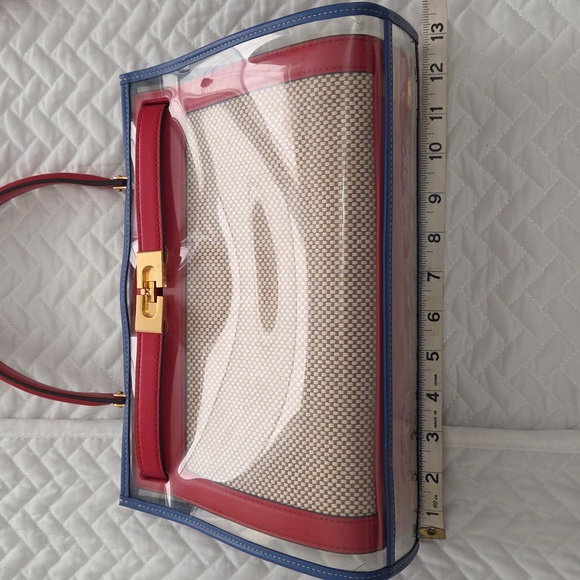 Tory Burch Lee Radziwill Bag w/ Raincoat Red and Blue Accents - Picture 13 of 16
